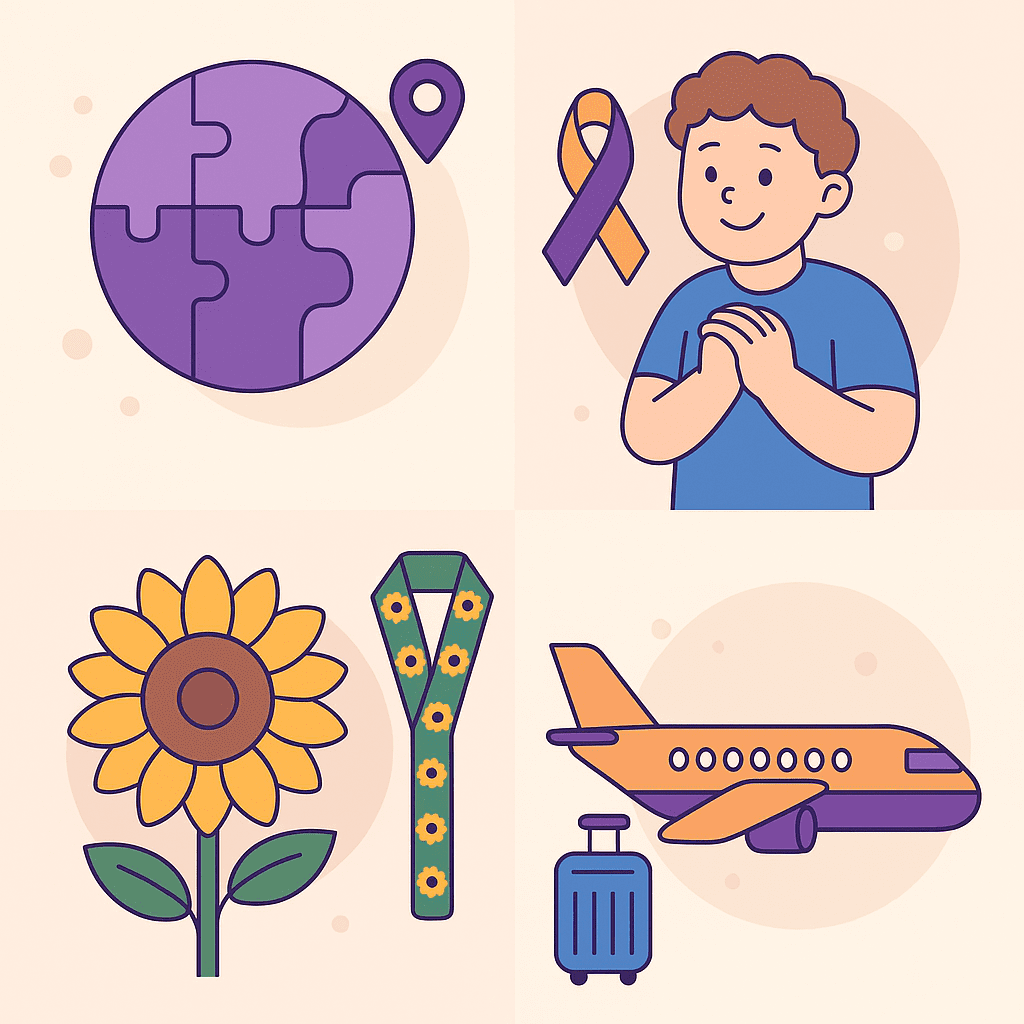 Ícones representando diferentes passeios avaliados para acessibilidade no Autistando pelo Mundo