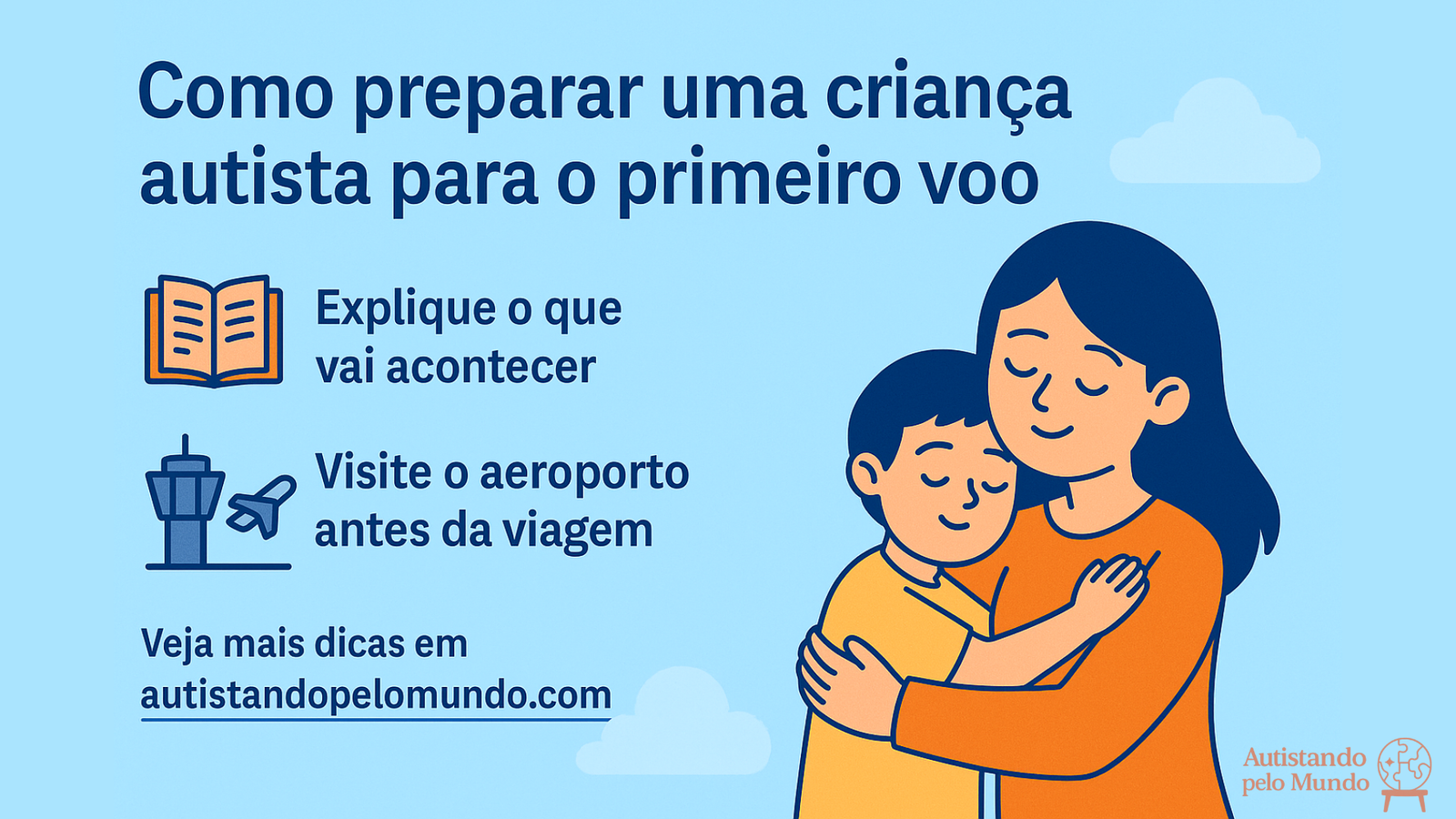 Ilustração de como preparar uma criança autista para o primeiro voo